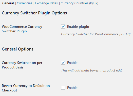 Currency Switcher for WooCommerce - General.
